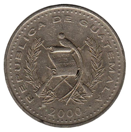 Монета 25 сентаво. 2000 год, Гватемала. Индианка. Монета 25 сентаво. 2000 год, Гватемала. Индианка.