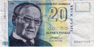 Банкнота 20 марок. 1993 год, Финляндия. Вяйнё Линна. Банкнота 20 марок. 1993 год, Финляндия. Вяйнё Линна.