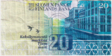 Банкнота 20 марок. 1993 год, Финляндия. Вяйнё Линна.
