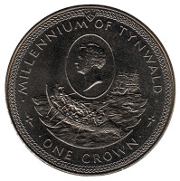 1000 лет Тинвальду. Шлюпка. Монета 1 крона. 1979 год, Остров Мэн.