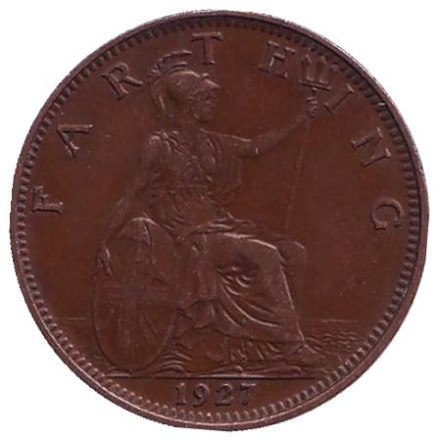 Монета 1 фартинг. 1927 год, Великобритания.