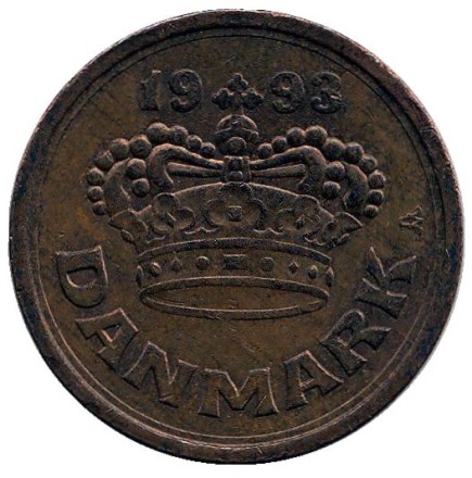 Монета 50 эре. 1993 год, Дания. Монета 50 эре. 1993 год, Дания.