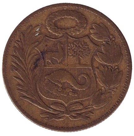 Монета 1/2 соля. 1943 год, Перу. (Без отметки монетного двора) Монета 1/2 соля. 1943 год, Перу. (Без отметки монетного двора)