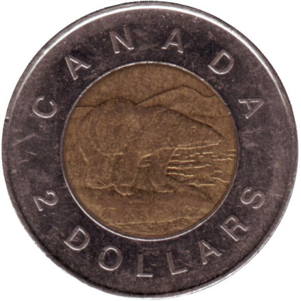 Монета 2 доллара. 2011 год, Канада. Медведь.