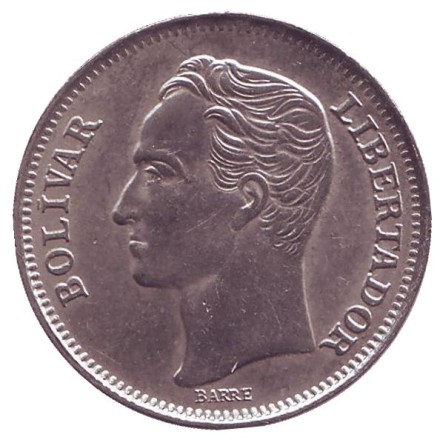 Монета 1 боливар. 1989 год, Венесуэла. (Тонкий шрифт) Монета 1 боливар. 1989 год, Венесуэла. (Тонкий шрифт)