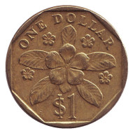 Монета 1 доллар, 1995 год, Сингапур. Барвинок. Монета 1 доллар, 1995 год, Сингапур. Барвинок.