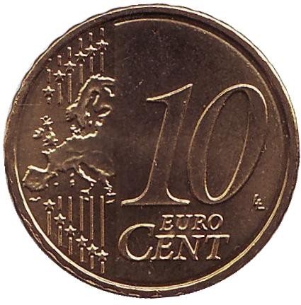 Монета 10 центов. 2010 год, Люксембург. Монета 10 центов. 2010 год, Люксембург.
