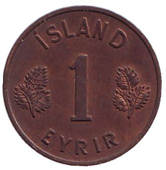 Монета 1 аурар, 1956 год, Исландия.