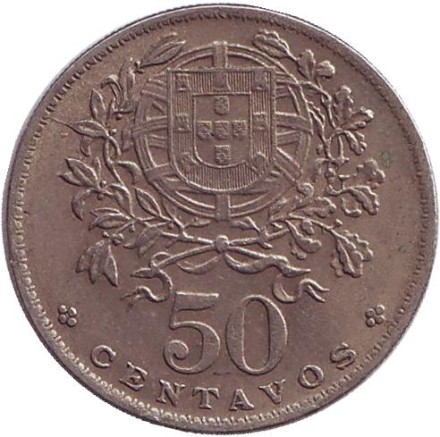Монета 50 сентаво. 1967 год, Португалия.