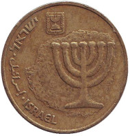 Монета 10 агор. 1988 год, Израиль. Менора (Семисвечник). Монета 10 агор. 1988 год, Израиль. Менора (Семисвечник).