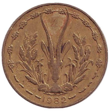 Монета 5 франков. 1982 год, Западные Африканские Штаты.