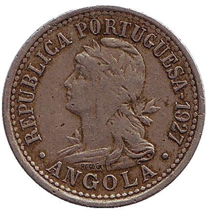 Монета 10 сентаво. (2 макуты). 1927 год, Ангола в составе Португалии.