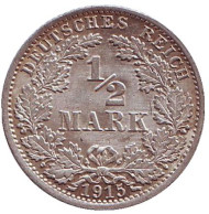 Монета 1/2 марки. 1915 год (A), Германская империя. Монета 1/2 марки. 1915 год (A), Германская империя.