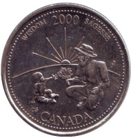 Монета 25 центов. 2000 год, Канада. Миллениум. Мудрость. Монета 25 центов. 2000 год, Канада. Миллениум. Мудрость.