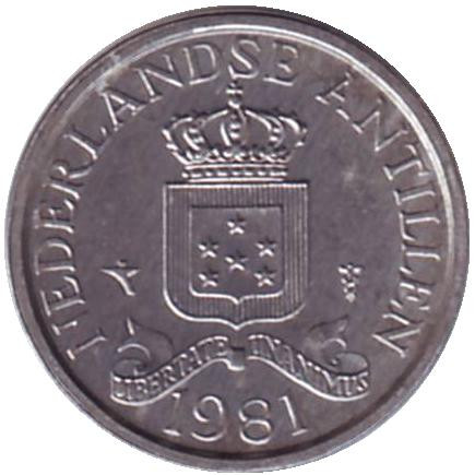 Монета 1 цент. 1981 год, Нидерландские Антильские острова. Монета 1 цент. 1981 год, Нидерландские Антильские острова.