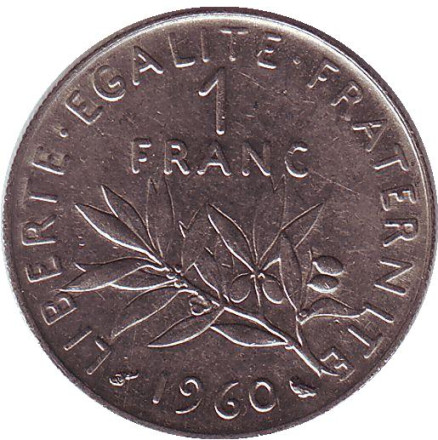 Монета 1 франк. 1960 год, Франция.