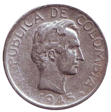Монета 20 сентаво. 1945 год, Колумбия. Монета 20 сентаво. 1945 год, Колумбия.