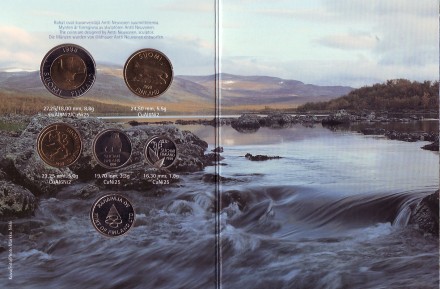 Набор монет Финляндии в буклете (5 шт., с жетоном), 1998 год, Финляндия. Набор монет Финляндии в буклете (5 шт., с жетоном), 1998 год, Финляндия.