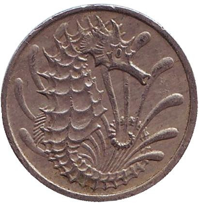 Монета 10 центов. 1974 год, Сингапур. Морской конек.