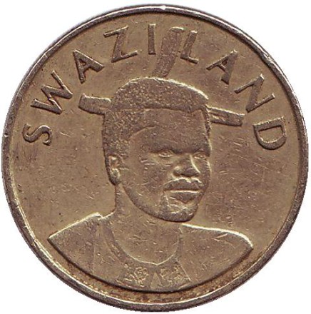 Монета 1 лилангени. 2002 год, Свазиленд. Король Мсавати III. Дзелигве Шонгве. Монета 1 лилангени. 2002 год, Свазиленд. Король Мсавати III. Дзелигве Шонгве.