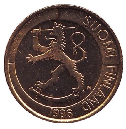 Монета 1 марка. 1996 год, Финляндия. UNC. Монета 1 марка. 1996 год, Финляндия. UNC.
