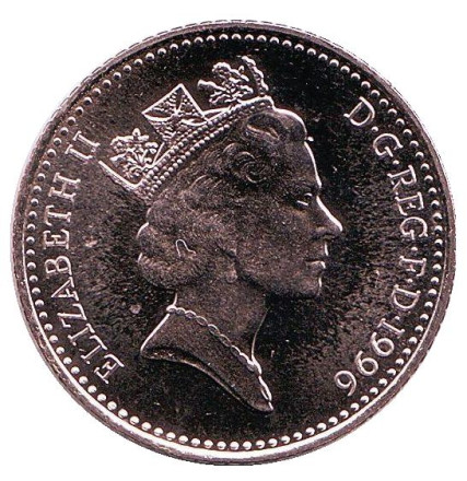 Монета 10 пенсов. 1996 год, Великобритания. Лев. BU.