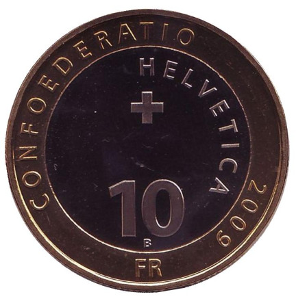 Монета 10 франков, 2009 год, Швейцария. Олень. Швейцарский национальный парк. Монета 10 франков, 2009 год, Швейцария. Олень. Швейцарский национальный парк.