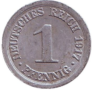 Монета 1 пфенниг. 1917 год (A), Германская империя.