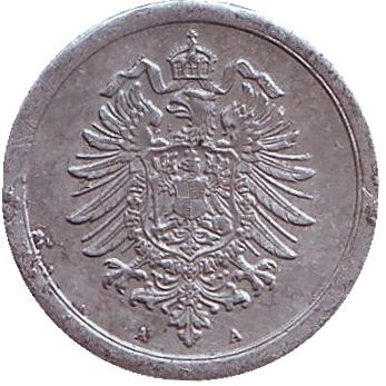 Монета 1 пфенниг. 1917 год (A), Германская империя.