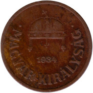 Монета 2 филлера. 1934 год, Венгрия. Монета 2 филлера. 1934 год, Венгрия.
