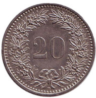 Монета 20 раппенов. 1992 год, Швейцария. Монета 20 раппенов. 1992 год, Швейцария.