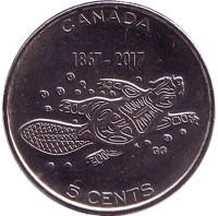 150 лет Конфедерации Канада. Живые традиции. Монета 5 центов. 2017 год, Канада.