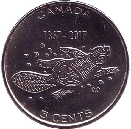 Монета 5 центов. 2017 год, Канада. 150 лет Конфедерации Канада. Живые традиции.