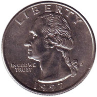 Монета 25 центов. 1997 (D) год, США. Вашингтон. Монета 25 центов. 1997 (D) год, США. Вашингтон.