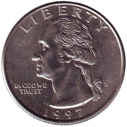 Монета 25 центов. 1997 (D) год, США. Вашингтон.