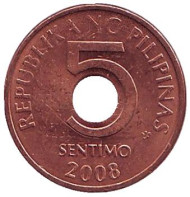 Монета 5 сентимо. 2008 год, Филиппины.