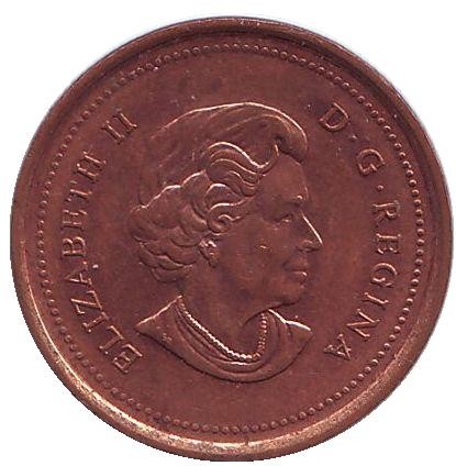 Монета 1 цент. 2005 год, Канада. (Немагнитная). Монета 1 цент. 2005 год, Канада. (Немагнитная).