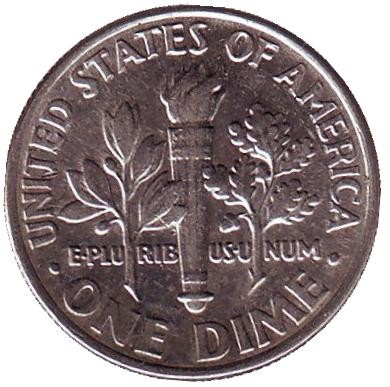 Монета 10 центов. 2004 (D) год, США. Рузвельт. Монета 10 центов. 2004 (D) год, США. Рузвельт.