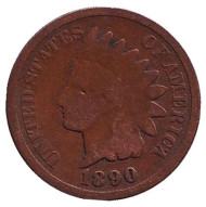 Монета 1 цент. 1890 год, США. Индеец. Монета 1 цент. 1890 год, США. Индеец.