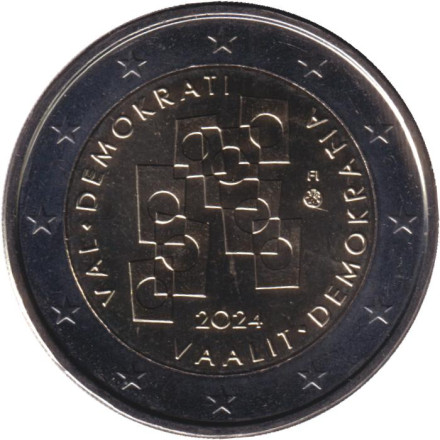 Монета 2 евро. 2024 год, Финляндия. Выборы и демократия.