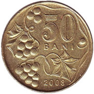 Монета 50 бани. 2008 год, Молдавия. Из обращения. Монета 50 бани. 2008 год, Молдавия. Из обращения.