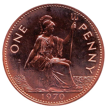 Монета 1 пенни. 1970 год, Великобритания.