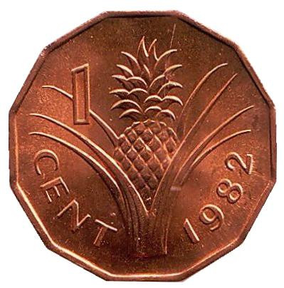 Монета 1 цент. 1982 год, Свазиленд. UNC. Ананас.