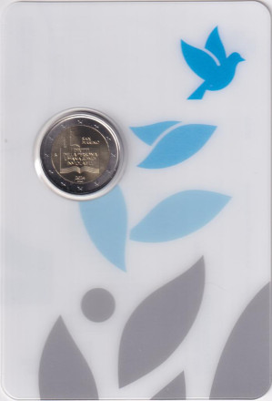 Монета 2 евро. 2024 год, Сан-Марино. 50 лет Декларации гражданских прав и правовой системы Сан-Марино.