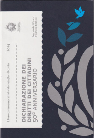 Монета 2 евро. 2024 год, Сан-Марино. 50 лет Декларации гражданских прав и правовой системы Сан-Марино. Монета 2 евро. 2024 год, Сан-Марино. 50 лет Декларации гражданских прав и правовой системы Сан-Марино.