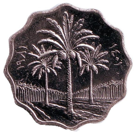 Монета 10 филсов. 1981 год, Ирак. Пальмовые деревья.
