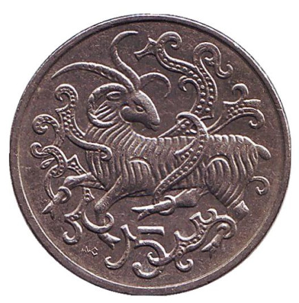 Монета 5 пенсов. 1980 год, Остров Мэн. (AC). Мэнский лохтан.