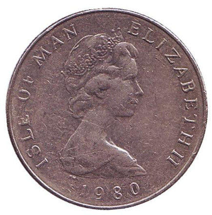 Монета 5 пенсов. 1980 год, Остров Мэн. (AC). Мэнский лохтан.