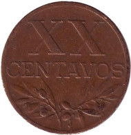 Монета 20 сентаво. 1953 год, Португалия. Ростки.