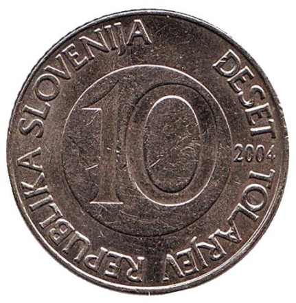 Монета 10 толаров. 2004 год, Словения. Лошадь.